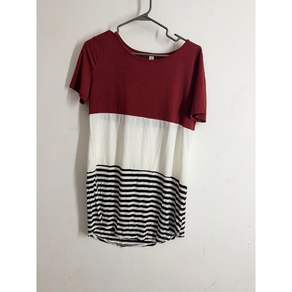 Zenana Premium Colorblock Striped Tunic Top Burgundy White Black Medium RT-2076P